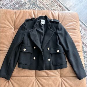 Zara Black Military-Style Blazer with Gold Buttons